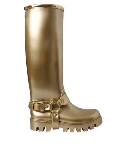 Dolce &amp; Gabbana Metallic Gold Rubber PVC Rain Boots Shoes