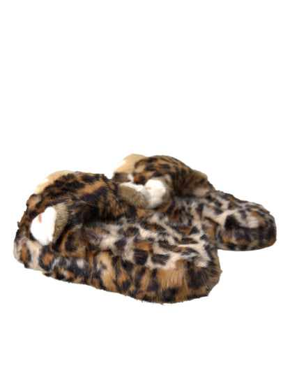 Dolce &amp; Gabbana Brown Tiger Slippers Flats Sandals Shoes