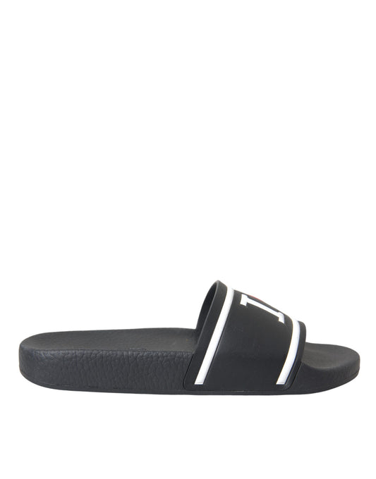 Dolce &amp; Gabbana Black Leather I Love D&amp;G Sandals Slides Shoes