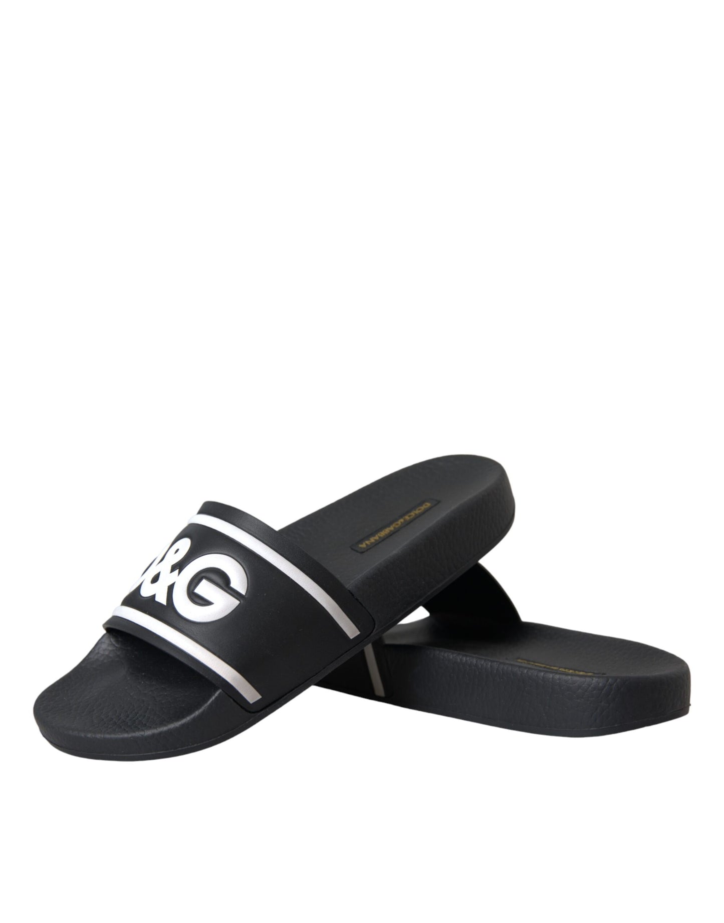 Dolce & Gabbana Black Leather I Love D&G Sandals Slides Shoes