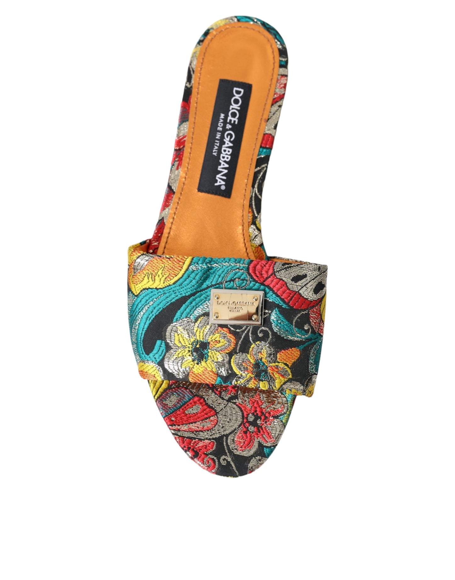 Dolce &amp; Gabbana Multicolor Floral Brocade Logo Flats Sandals Shoes