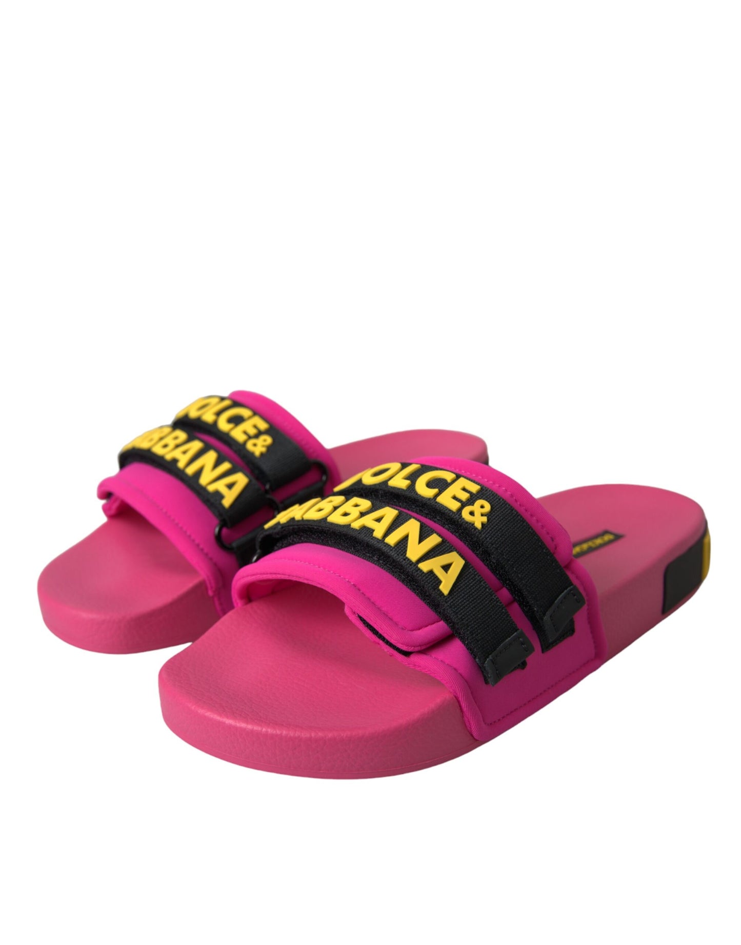 Dolce & Gabbana Pink Black Logo Beachwear Flats Sandals Shoes