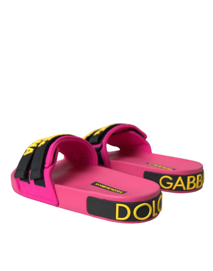 Dolce &amp; Gabbana Pink Black Logo Beachwear Flats Sandals Shoes