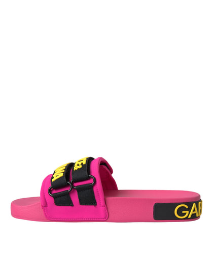 Dolce &amp; Gabbana Pink Black Logo Beachwear Flats Sandals Shoes