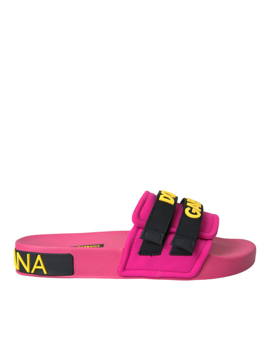 Dolce &amp; Gabbana Pink Black Logo Beachwear Flats Sandals Shoes