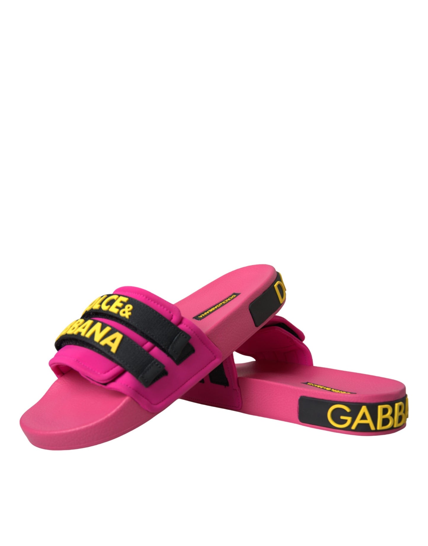 Dolce &amp; Gabbana Pink Black Logo Beachwear Flats Sandals Shoes