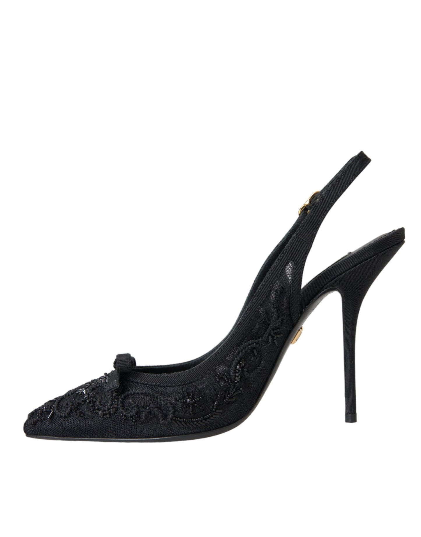 Dolce &amp; Gabbana Black Tulle Ricamo Heels Slingbacks Shoes