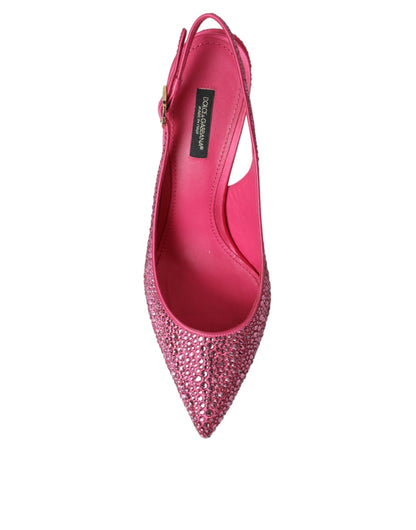 Dolce &amp; Gabbana Pink Rhinestone Crystal Heels Slingbacks Shoes