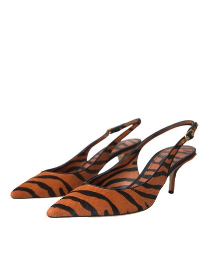 Dolce &amp; Gabbana Black Orange Zebra Leather Slingbacks Shoes