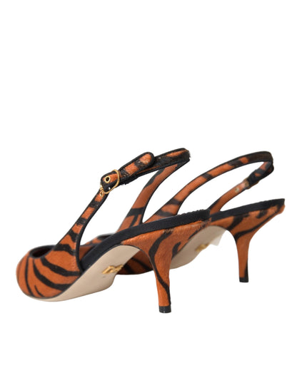 Dolce &amp; Gabbana Black Orange Zebra Leather Slingbacks Shoes