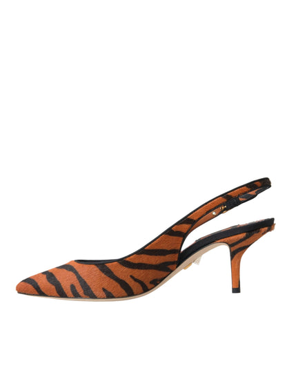 Dolce &amp; Gabbana Black Orange Zebra Leather Slingbacks Shoes