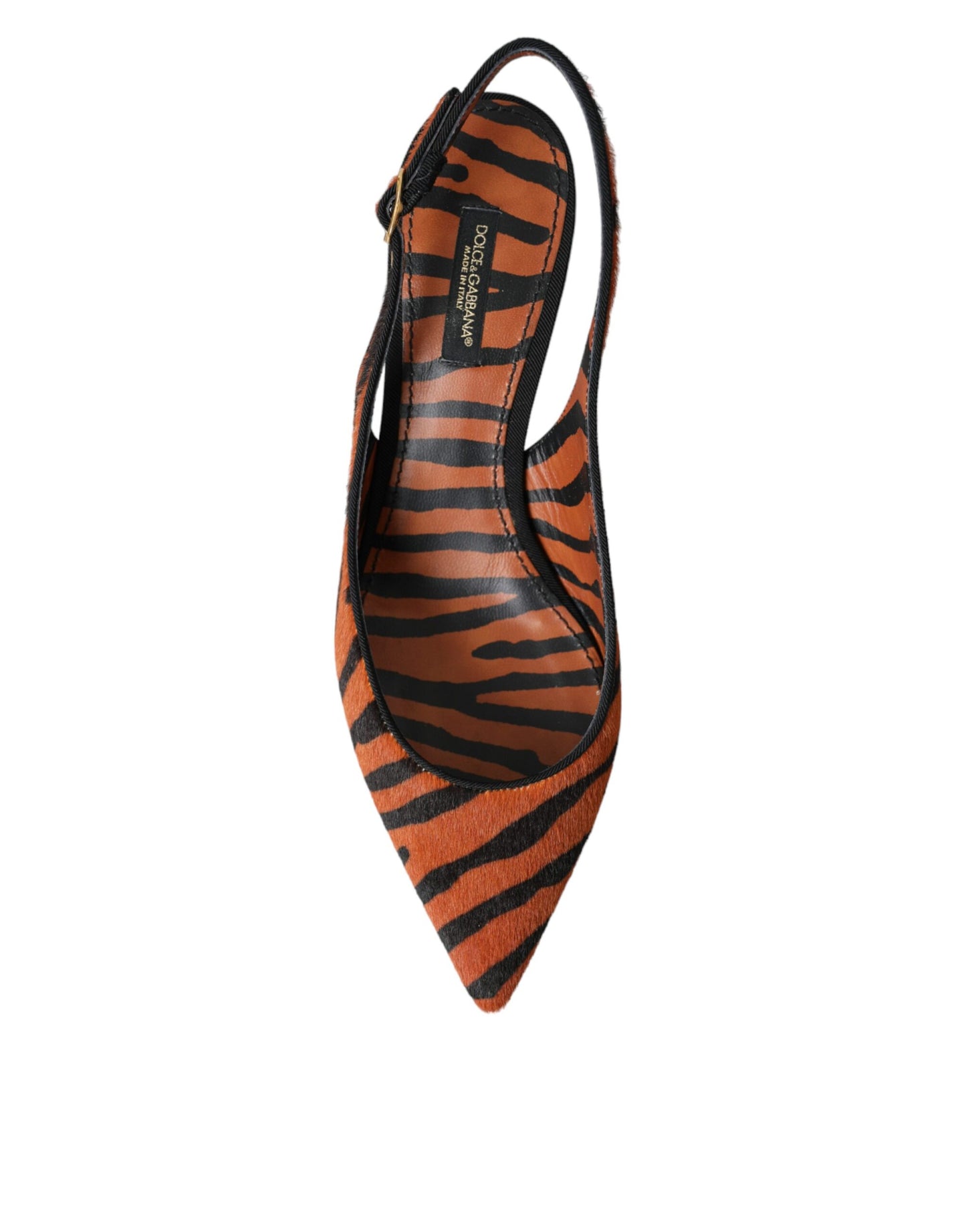 Dolce &amp; Gabbana Black Orange Zebra Leather Slingbacks Shoes