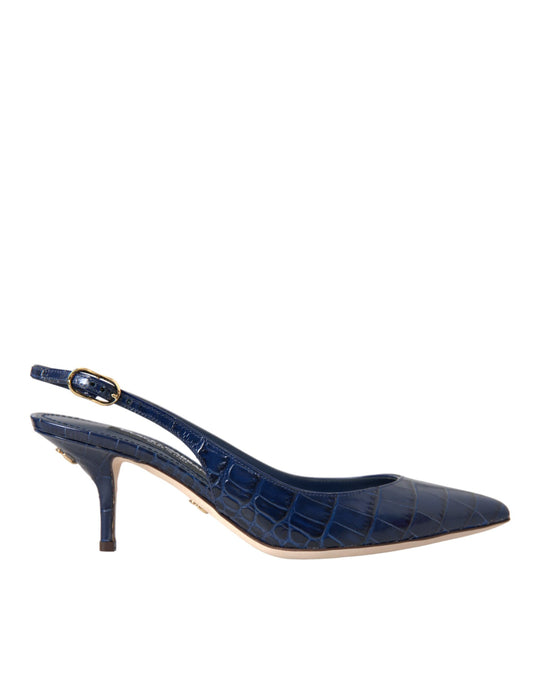 Dolce &amp; Gabbana Dark Blue Croc Leather Slingbacks Shoes