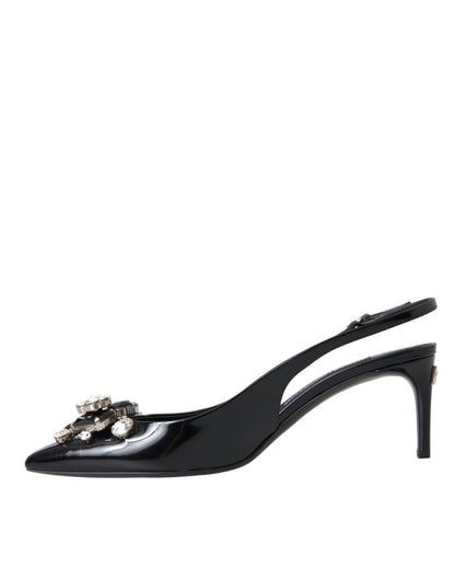 Dolce & Gabbana Black Patent Leather Crystal Slingback Shoes