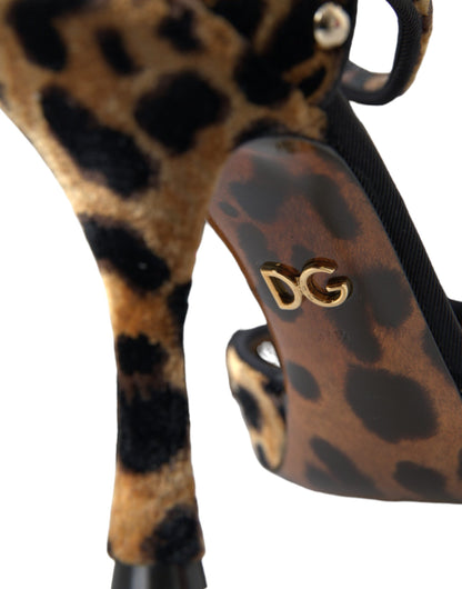 Dolce &amp; Gabbana Brown Leopard Floral Crystal Mary Janes Pumps Shoes