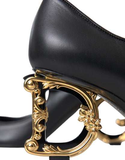 Dolce & Gabbana Black Leather Logo Heels Mary Janes Pumps Shoes