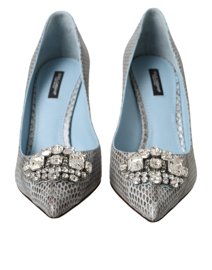 Dolce & Gabbana Light Blue Exotic Leather Crystal Bellucci Shoes