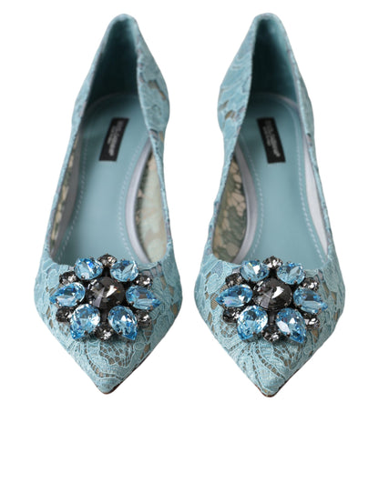 Dolce &amp; Gabbana Blue Taormina Lace Crystal Heel Pumps Shoes