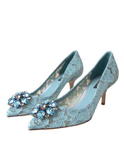 Dolce &amp; Gabbana Blue Taormina Lace Crystal Heel Pumps Shoes