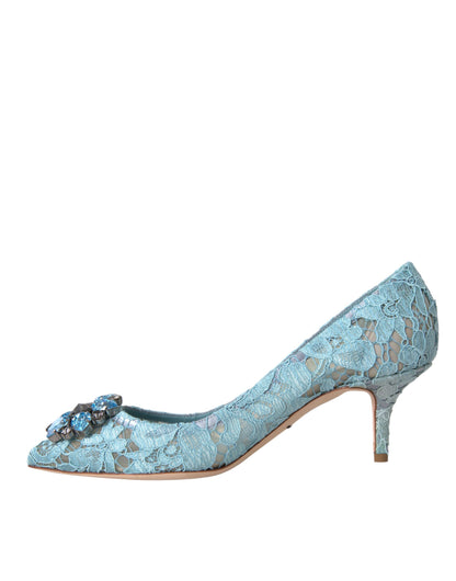 Dolce &amp; Gabbana Blue Taormina Lace Crystal Heel Pumps Shoes