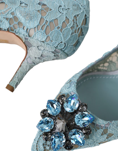 Dolce &amp; Gabbana Blue Taormina Lace Crystal Heel Pumps Shoes