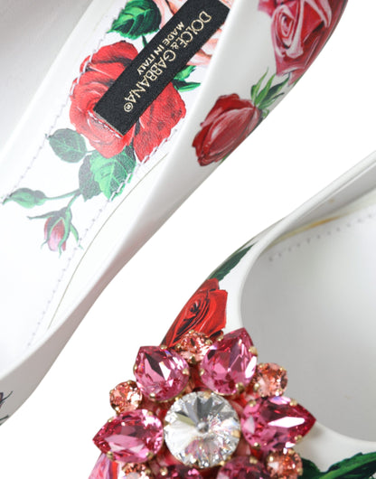 Dolce &amp; Gabbana White Leather Roses Crystal Bellucci Pumps Shoes