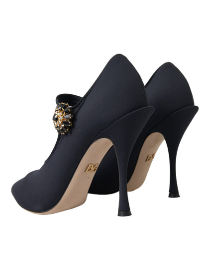 Dolce &amp; Gabbana Black Mary Jane Jersey Crystal Pumps Shoes