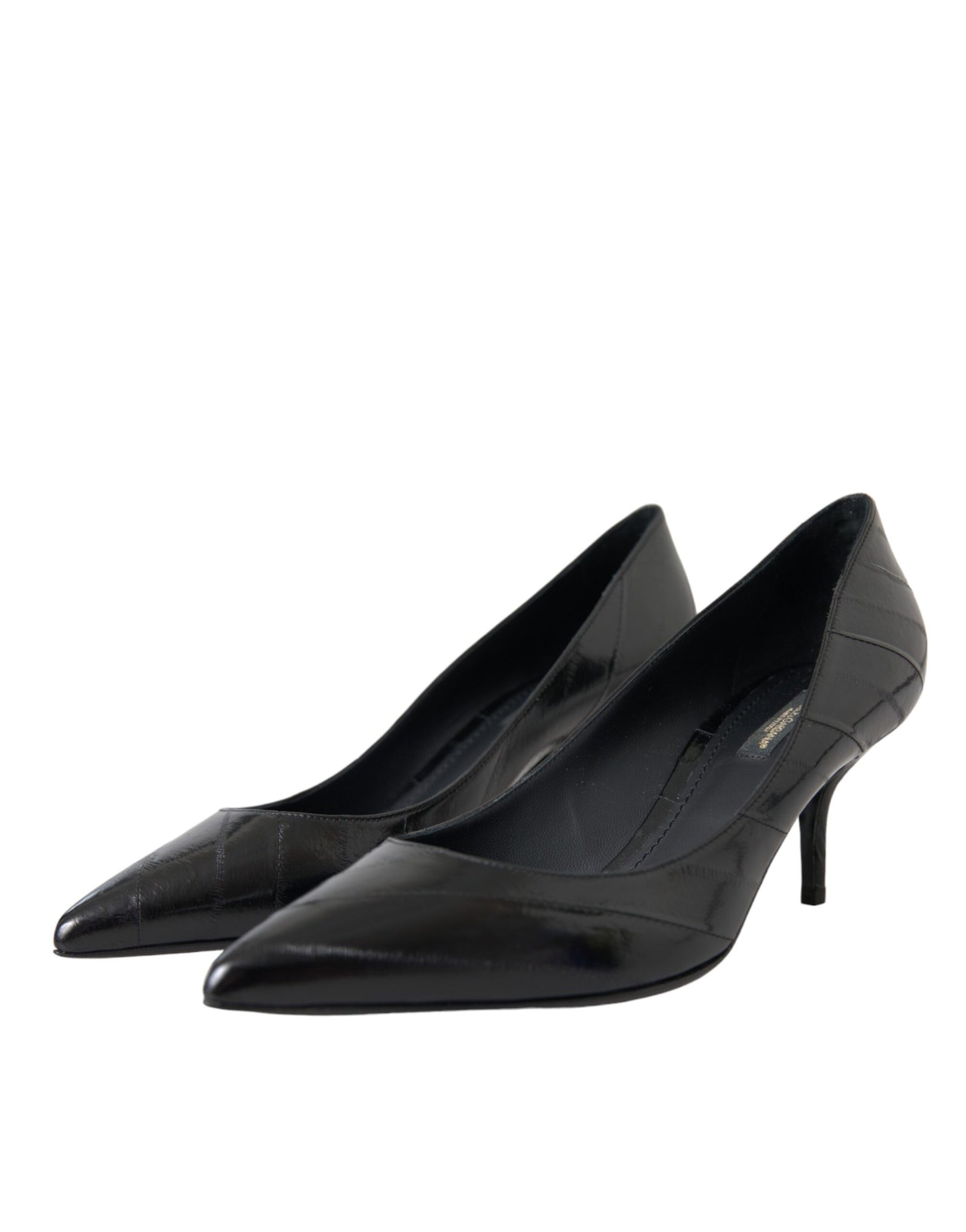 Dolce &amp; Gabbana Black Eel Leather Kitten Heels Pumps Shoes