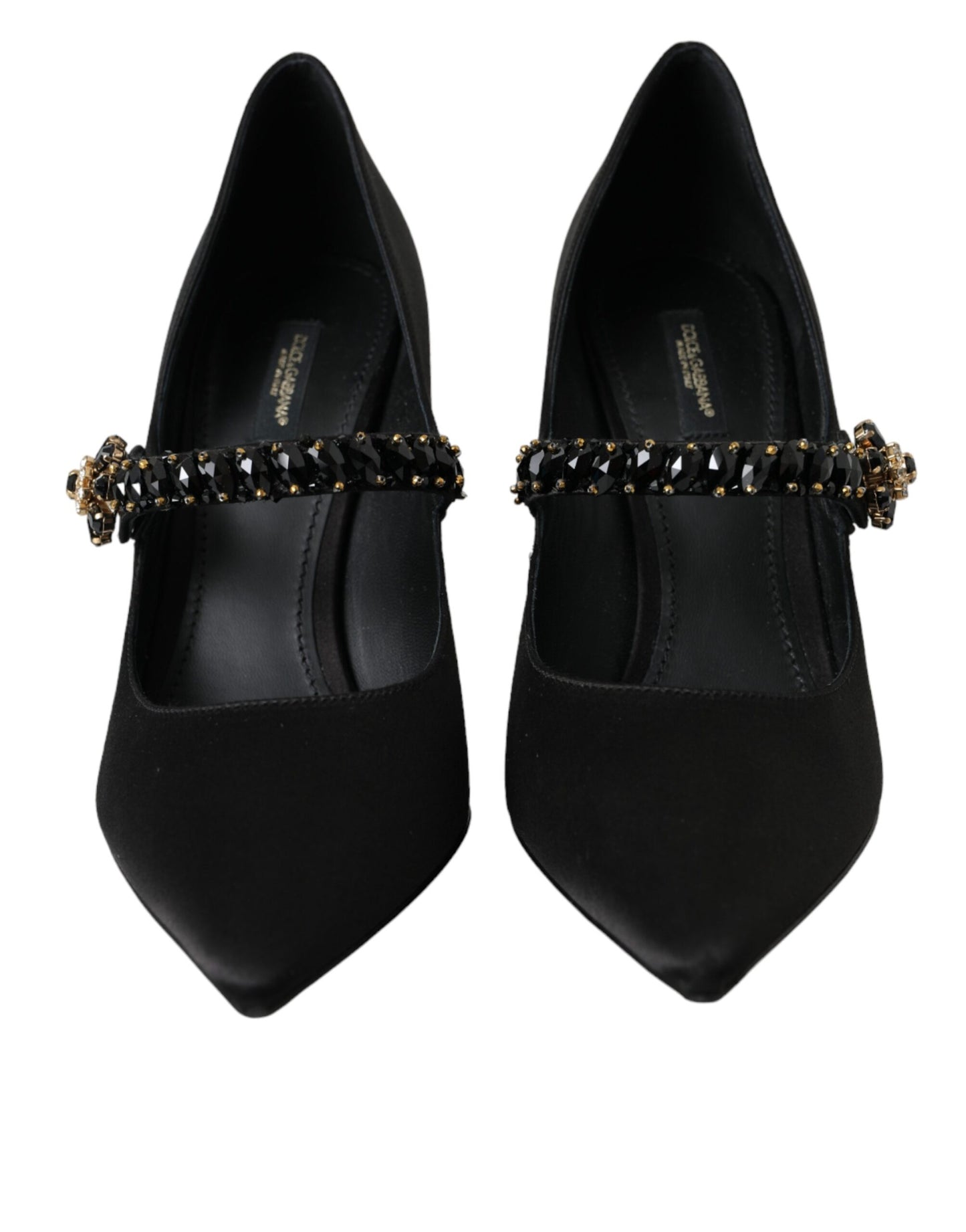 Dolce &amp; Gabbana Black Mary Jane Crystal Heels Pumps Shoes