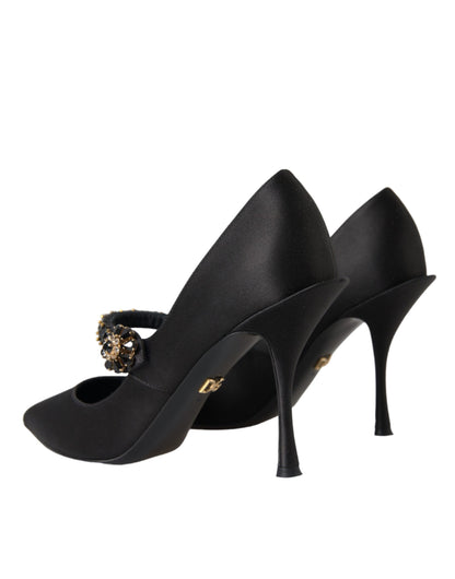 Dolce &amp; Gabbana Black Mary Jane Crystal Heels Pumps Shoes