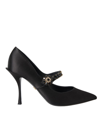 Dolce &amp; Gabbana Black Mary Jane Crystal Heels Pumps Shoes