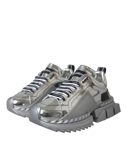 Dolce & Gabbana Silver Leather Super Queen Sneakers Shoes