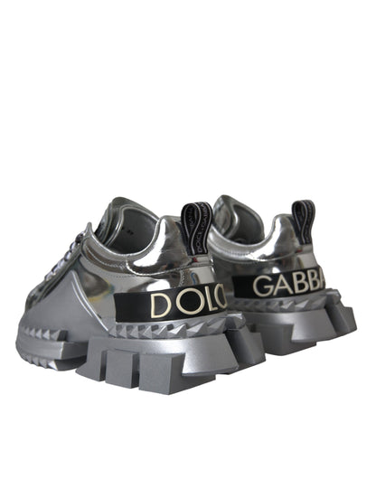 Dolce & Gabbana Silver Leather Super Queen Sneakers Shoes