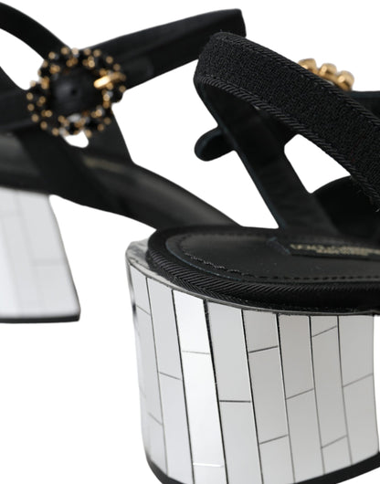 Dolce &amp; Gabbana Black Crystal Ankle Strap Keira Sandal Shoes