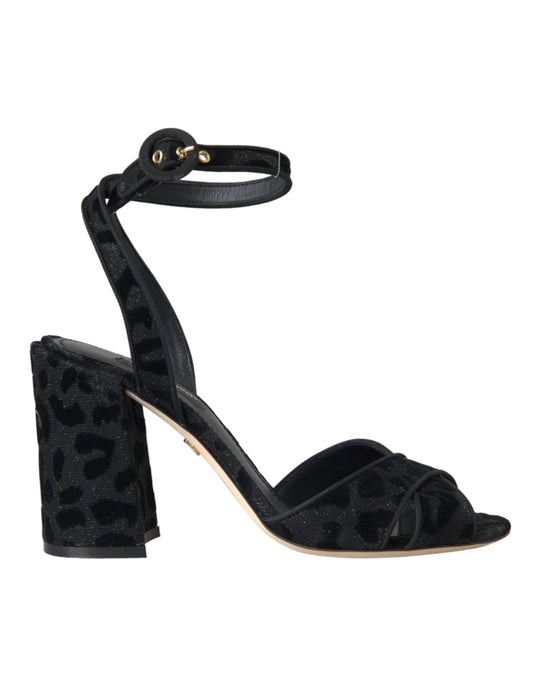 Dolce &amp; Gabbana Black Leopard Suede Heels Sandals Shoes