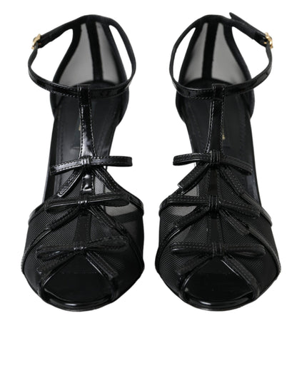 Dolce &amp; Gabbana Black Mesh T-strap Heels Sandals Shoes