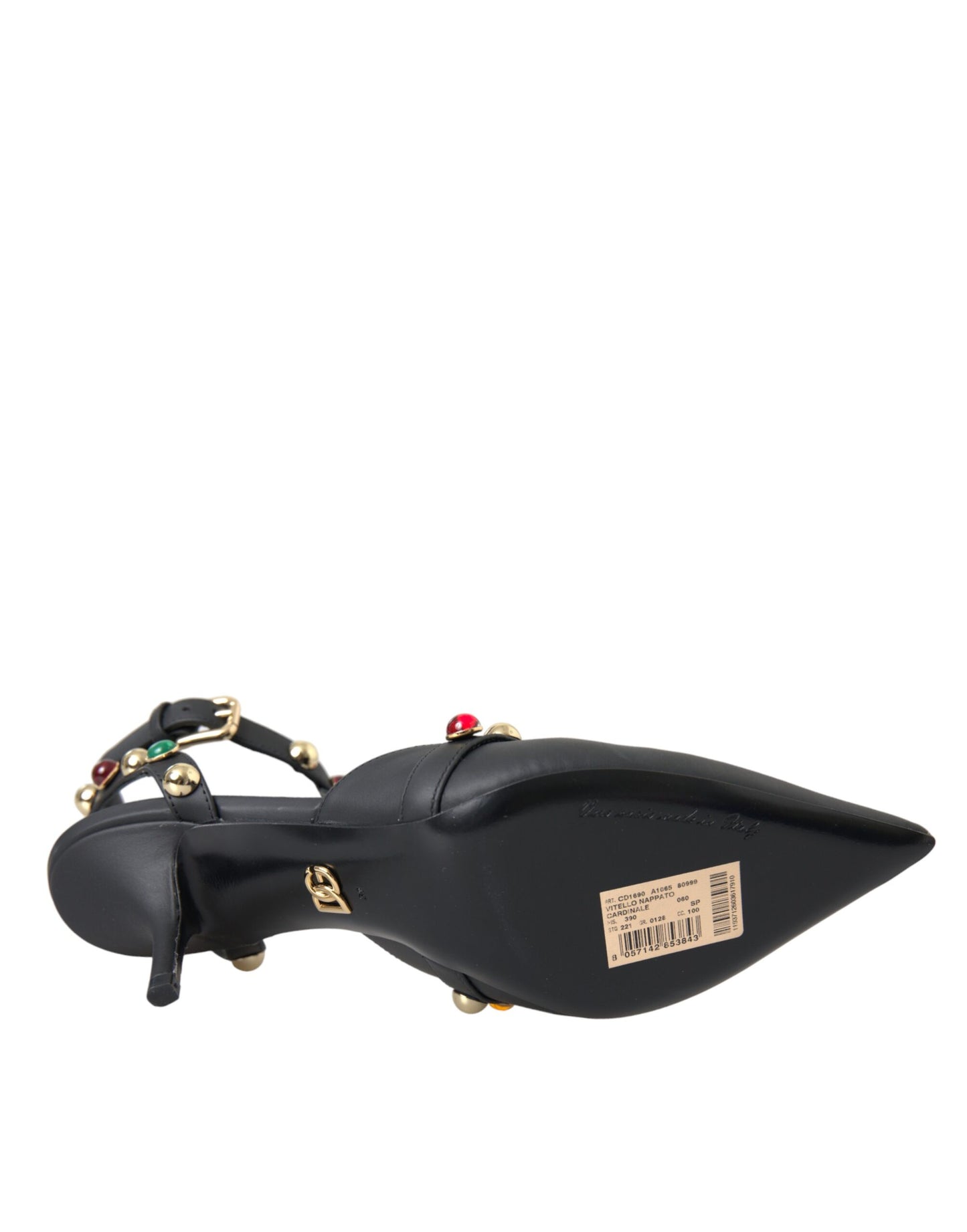 Dolce &amp; Gabbana Black Leather Embellished Heels Sandal Shoes