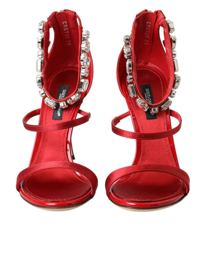 Dolce &amp; Gabbana Red Keira Satin Crystals Sandals Heels Shoes