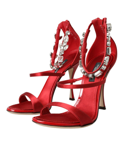 Dolce &amp; Gabbana Red Keira Satin Crystals Sandals Heels Shoes