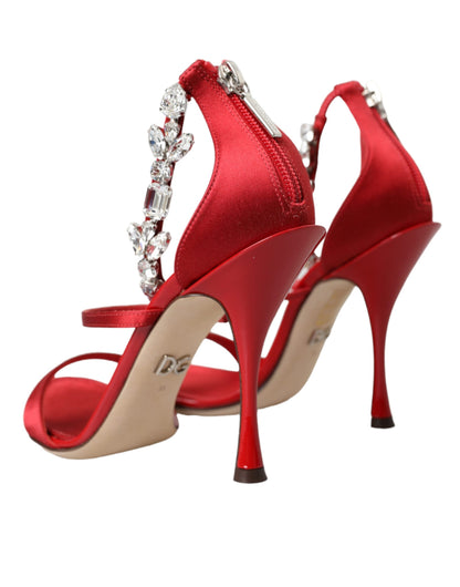 Dolce &amp; Gabbana Red Keira Satin Crystals Sandals Heels Shoes