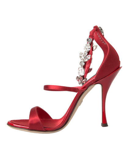 Dolce &amp; Gabbana Red Keira Satin Crystals Sandals Heels Shoes