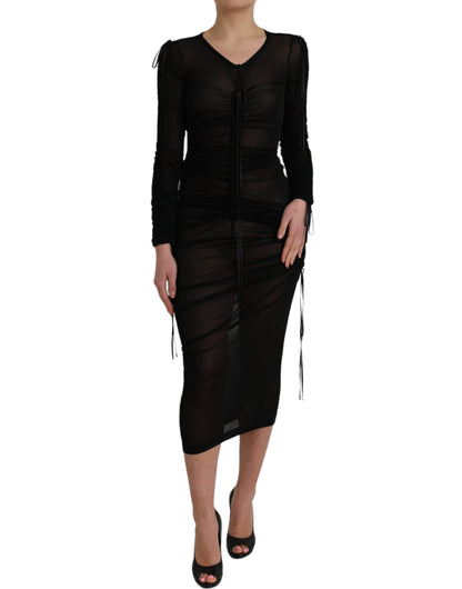 Dolce &amp; Gabbana Black Sheer Bodycon Sheath Midi Dress