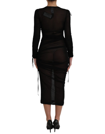 Dolce &amp; Gabbana Black Sheer Bodycon Sheath Midi Dress