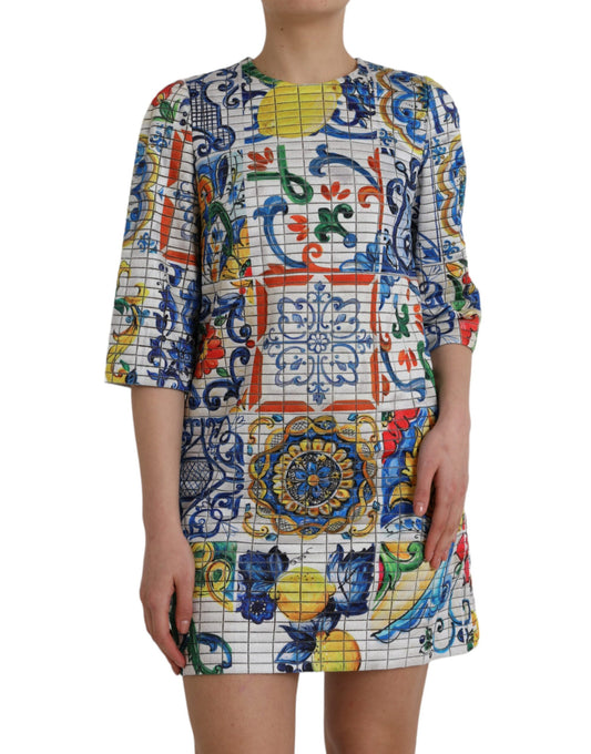 Dolce &amp; Gabbana Multicolor Majolica 3/4 Sleeves Shift Dress