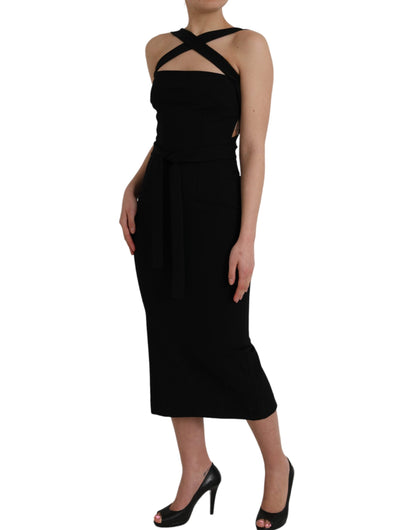 Dolce &amp; Gabbana Black Sheath Halter Sleeveless Midi Dress