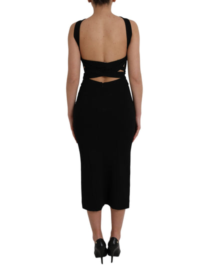 Dolce &amp; Gabbana Black Sheath Halter Sleeveless Midi Dress