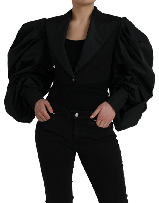 Dolce &amp; Gabbana Black Polyester Puffed Sleeves Cropped Jacket