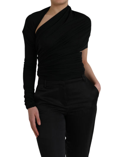 Dolce &amp; Gabbana Black Wool Cutout Asymmetric Long Sleeve Top