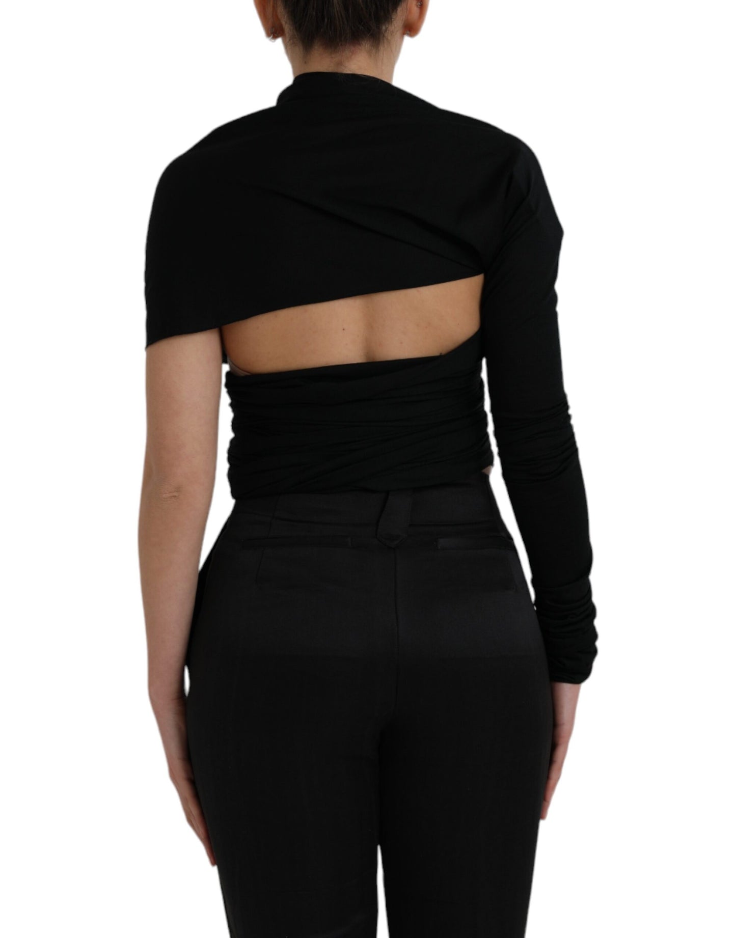 Dolce &amp; Gabbana Black Wool Cutout Asymmetric Long Sleeve Top