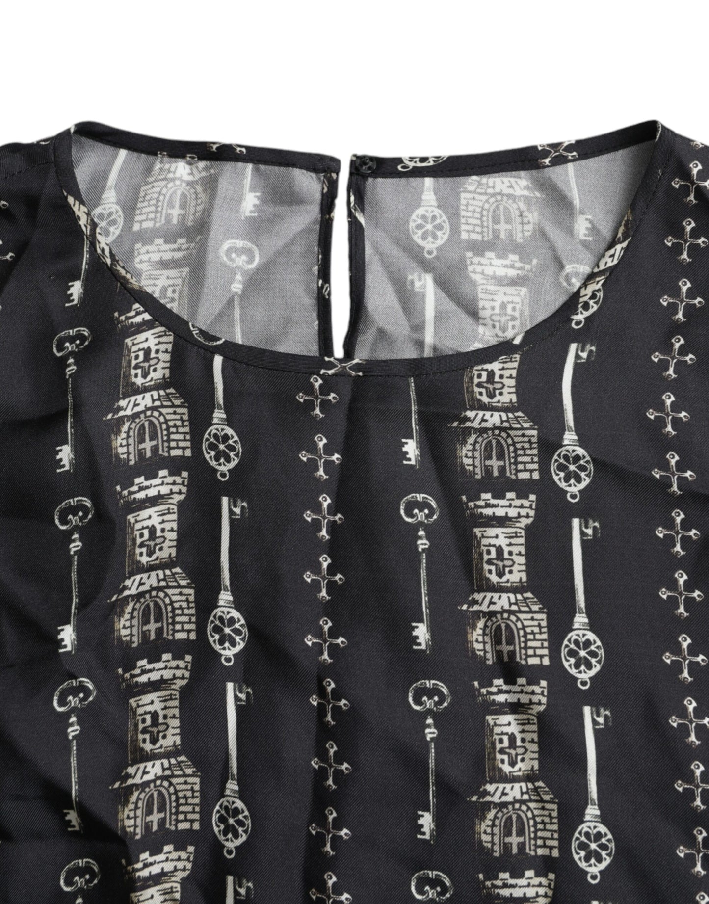 Dolce &amp; Gabbana Black Key Castle Print Silk Blouse T-shirt